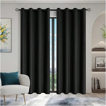 Solid Blackout Curtains for Bedroom 1piece Solid Blackout Curtains with Grommets Drapes for Bedroom for Living RoomBlack,132X160cm