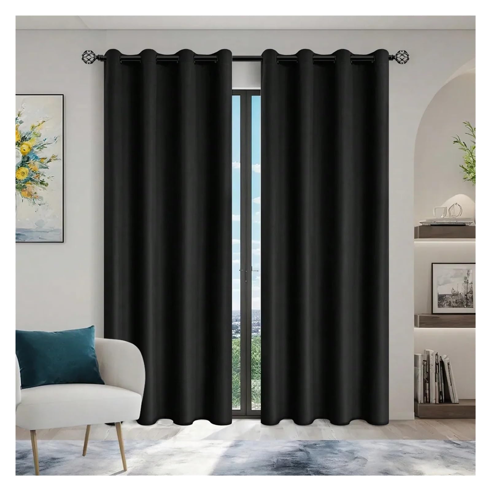 LGWW Home Room Blackout Curtains 1piece Solid Blackout Curtains with Grommets Drapes for Bedroom for Living Room(Black,132X213CM)