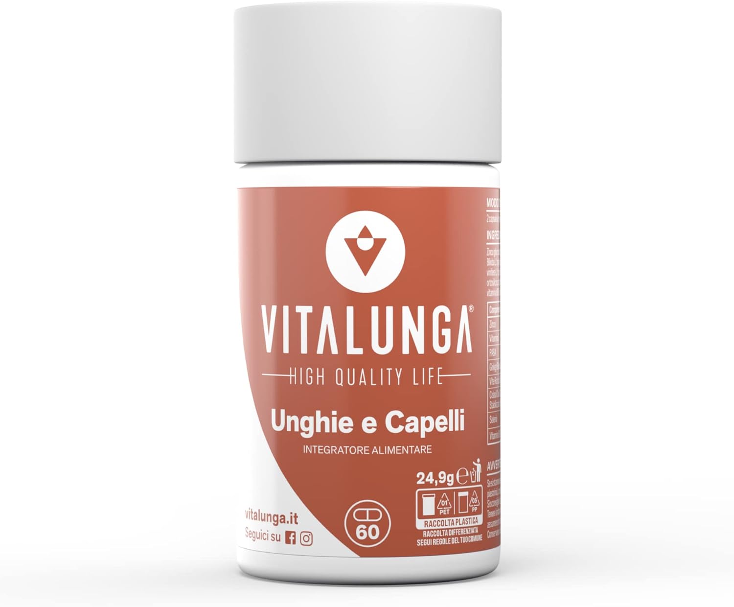 Integratore Capelli e Unghie Lucenti, Robusti e Forti Concentrato di Biotina (450mcg), Vitamine per Capelli, Selenio e Zinco, 60 Capsule 100% Vegane per la Crescita di Capelli Pelle Unghie Vitalunga