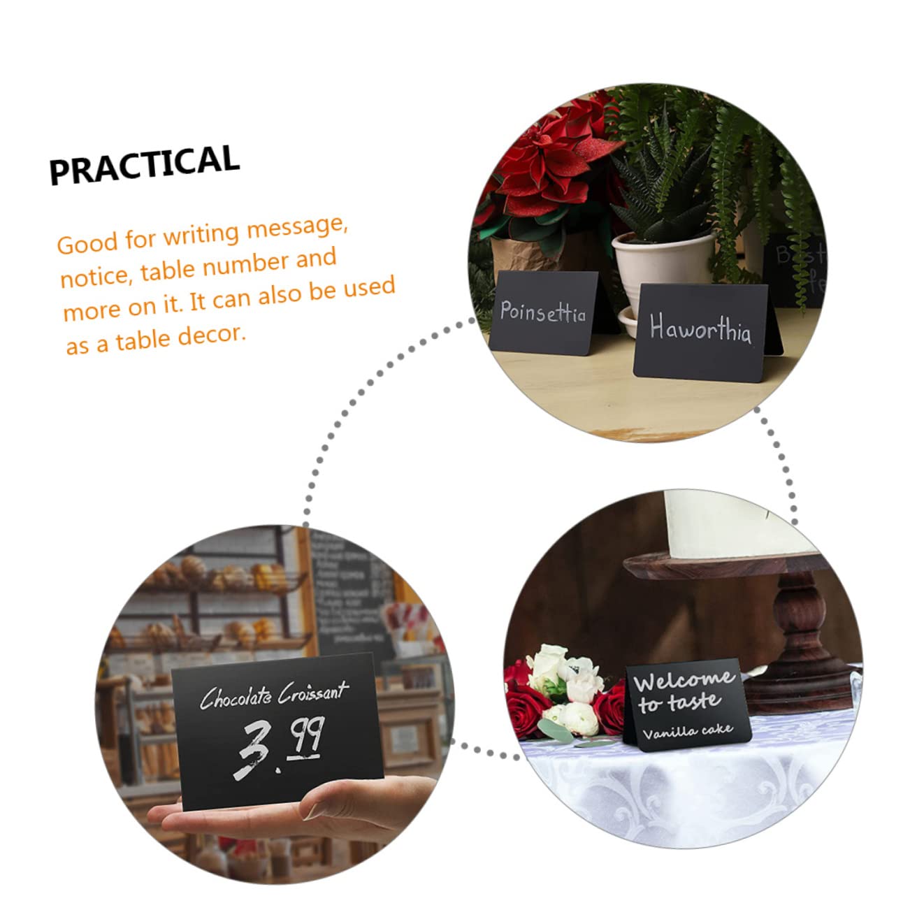 HOMSFOU 4 Set Lavagna Mini Tavolo Segnaposto Cancellabile E Riutilizzabile Design Elegante E Leggero Per Messaggi Caffetteria E Ufficio Lavagna Stand Per Comunicazioni 10 Pezzi*4
