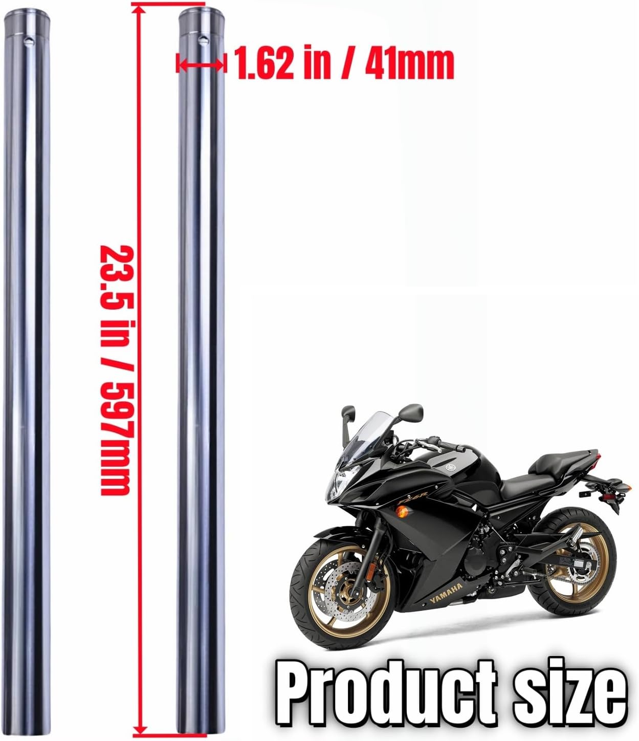 Front Suspension Fork Inner Tubes - 41x597mm, Compatible with Yamaha FZ6 / FZ6R 2009-2015, Replaces 20S-23110-00-00