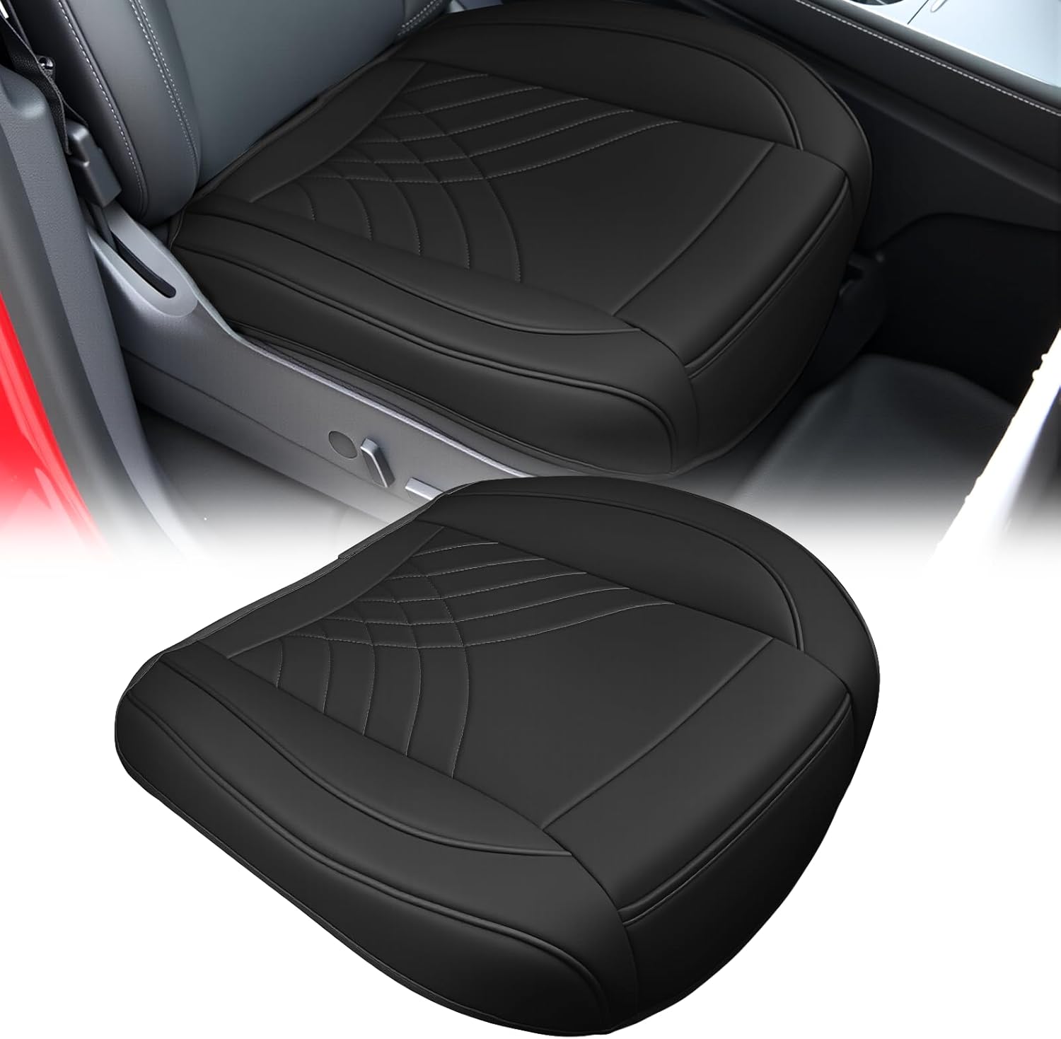 Nilight Car Seat Cushion Cover Black Geometric Embroidered Leather Front Seats Waterproof Anti-Slip Comes with Storage Bag Wraps Bottom Fits Cars Sedan Van SUV Truck Black Lines
