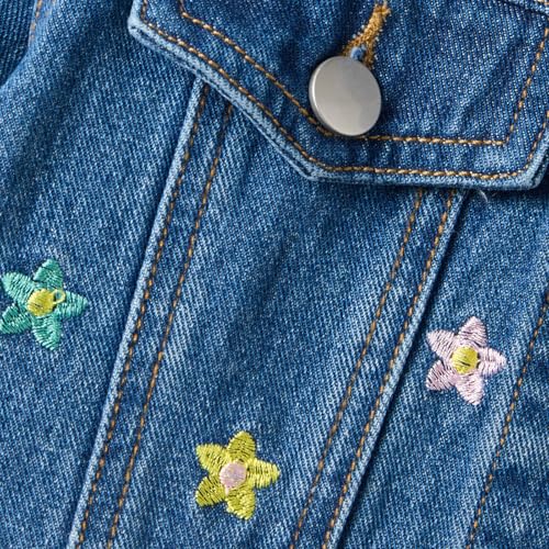 Girls Denim Jacket Casual Comfortable Denim Coat Kids Flower Print Zip Up Long Sleeve Outwear Autumn Winter Tops4