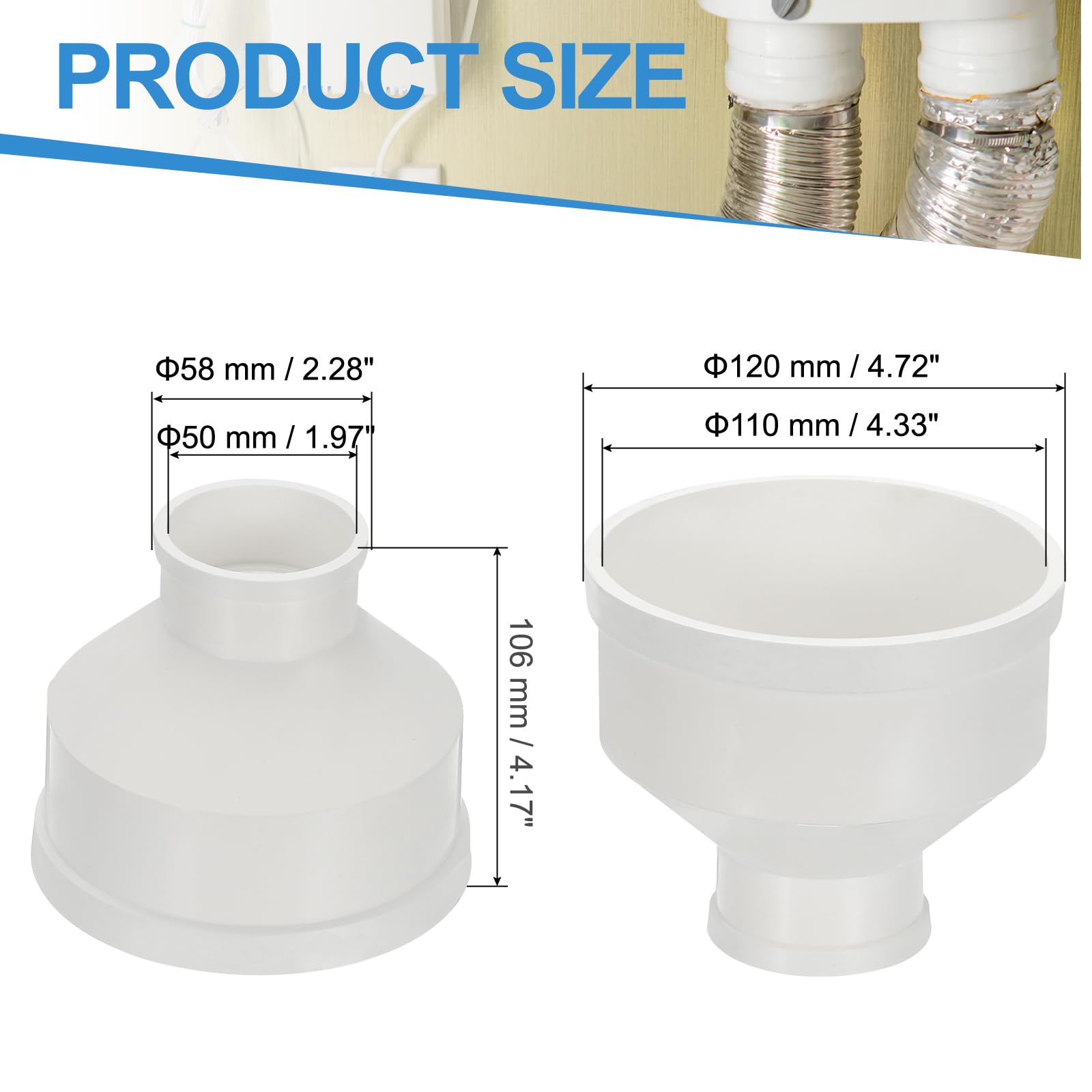 PATIKIL 4" to 2" Duct Reducer, PVC Pipe Increaser Adapter Ducting Airflow Tube Pipe Fitting for DWV (Drain - Image 2