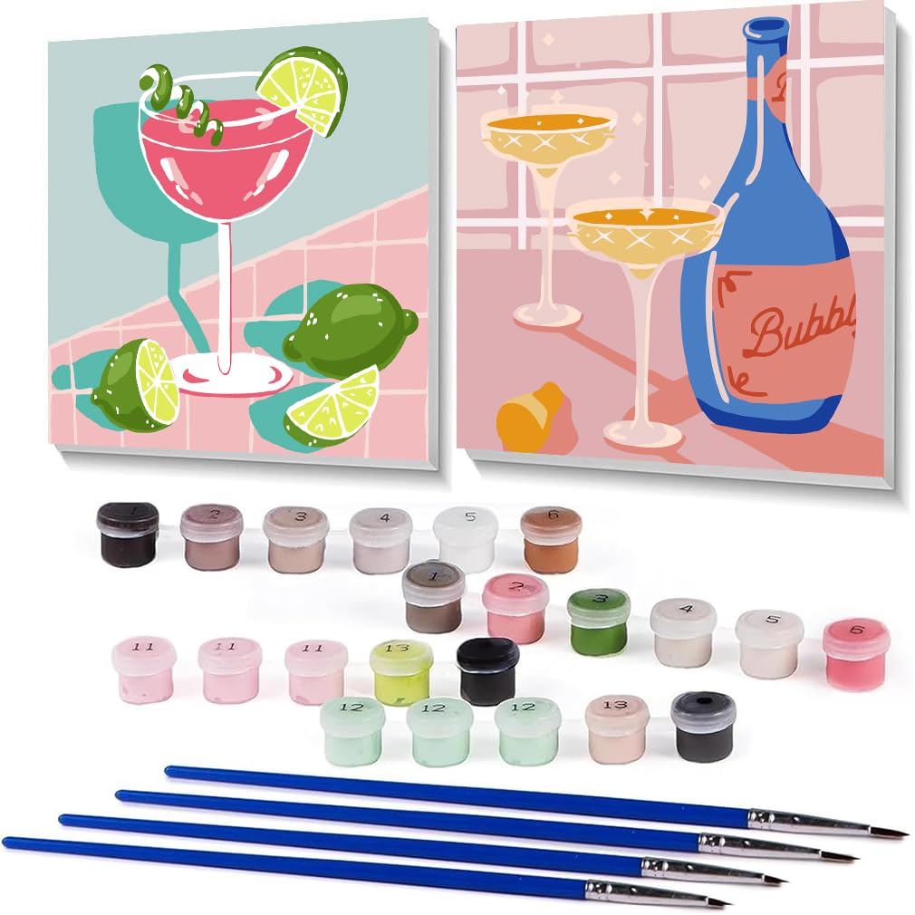 Pack De 4 Kits De Pintura Por Números Para Adultos Con Marco Y Caballete – Lienzos Pre-enmarcados De Cócteles, Regalo Creativo Para Decoración Del Hogar, Fácil Y Relajante