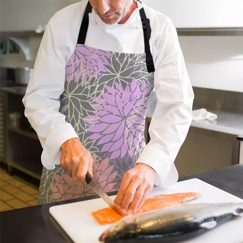 Chrysanthemum in Printed Aprons Kitchen Home Canvas Bib Female Adult Kids Cooking Dining