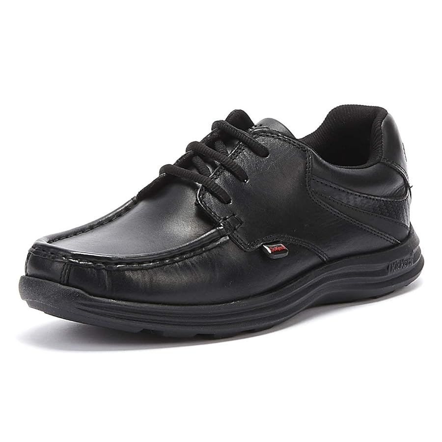 Kickers Reasan Lace-Up Youth Shoes – Soft Leather Casual Style For Boys – US 3.5 Black