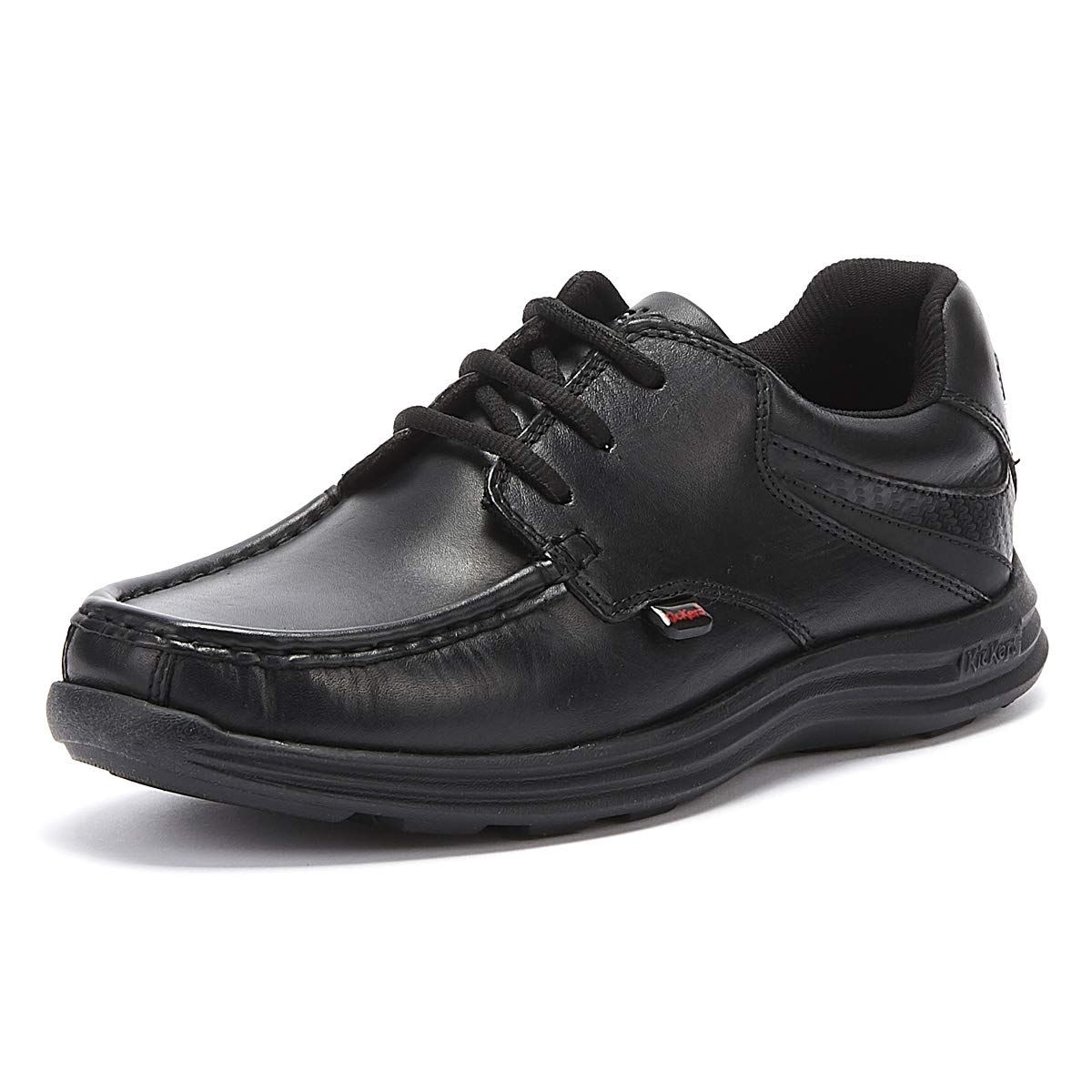 Kickers Reasan Lace Junior Boys Black Leather School Shoes - Size 4