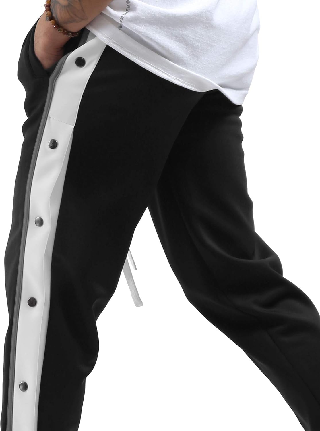 Mens Track Pants with Stripe Button Accent (Large, tp0593_Black) - Image 4