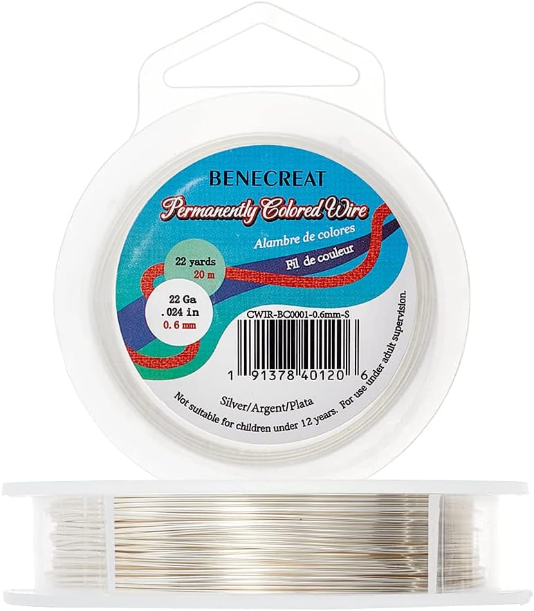 BENECREAT 22-Gauge Tarnish Resistant Coil Wire, 66-Feet/22-Yard 22-Gauge(66-Feet/22-Yard) Silver