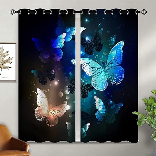 ONINUO Cortinas opacas de mariposa para niñas y niños, decoración del hogar, diseño romántico de mariposas de fantasía con ojales, cortinas con disponible en Yaxa Colombia