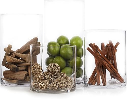 Miniatura 6 de Enova Floral Jarrón cilíndrico de vidrio transparente de 6 x 6 pulgadas, florero redondo para velas flotantes de huracán, pequeño jarrón de vidrio