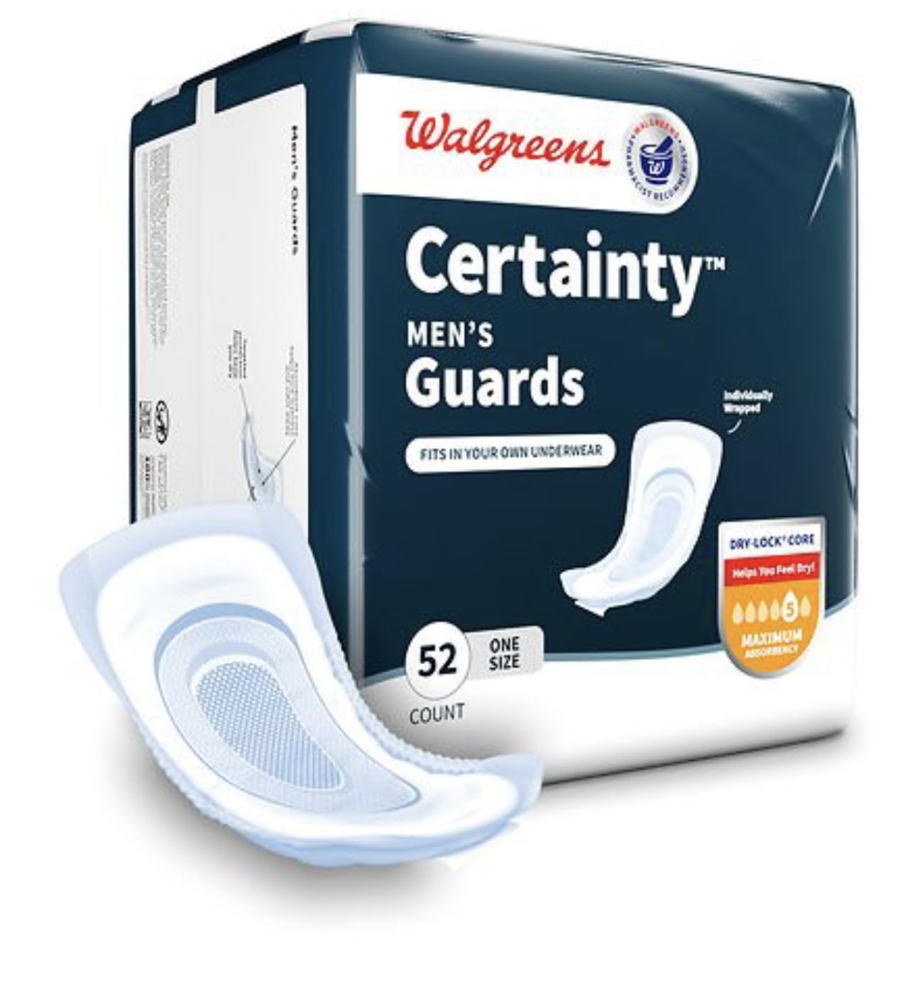 Certainty Men's Guards, One Size, Count 52, Maximum Absorbency (Pack of 4)