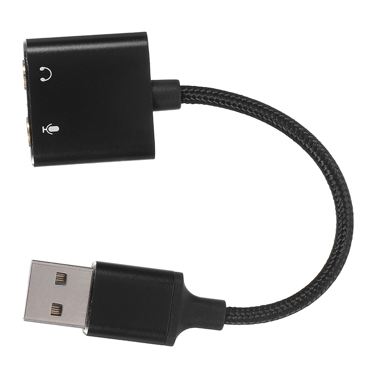 External USB Sound Card Adapter with PC Microphone and Headphone Jack Converter, Laptop Headset Audio Splitter Cable for Desktop and Tablet, Black