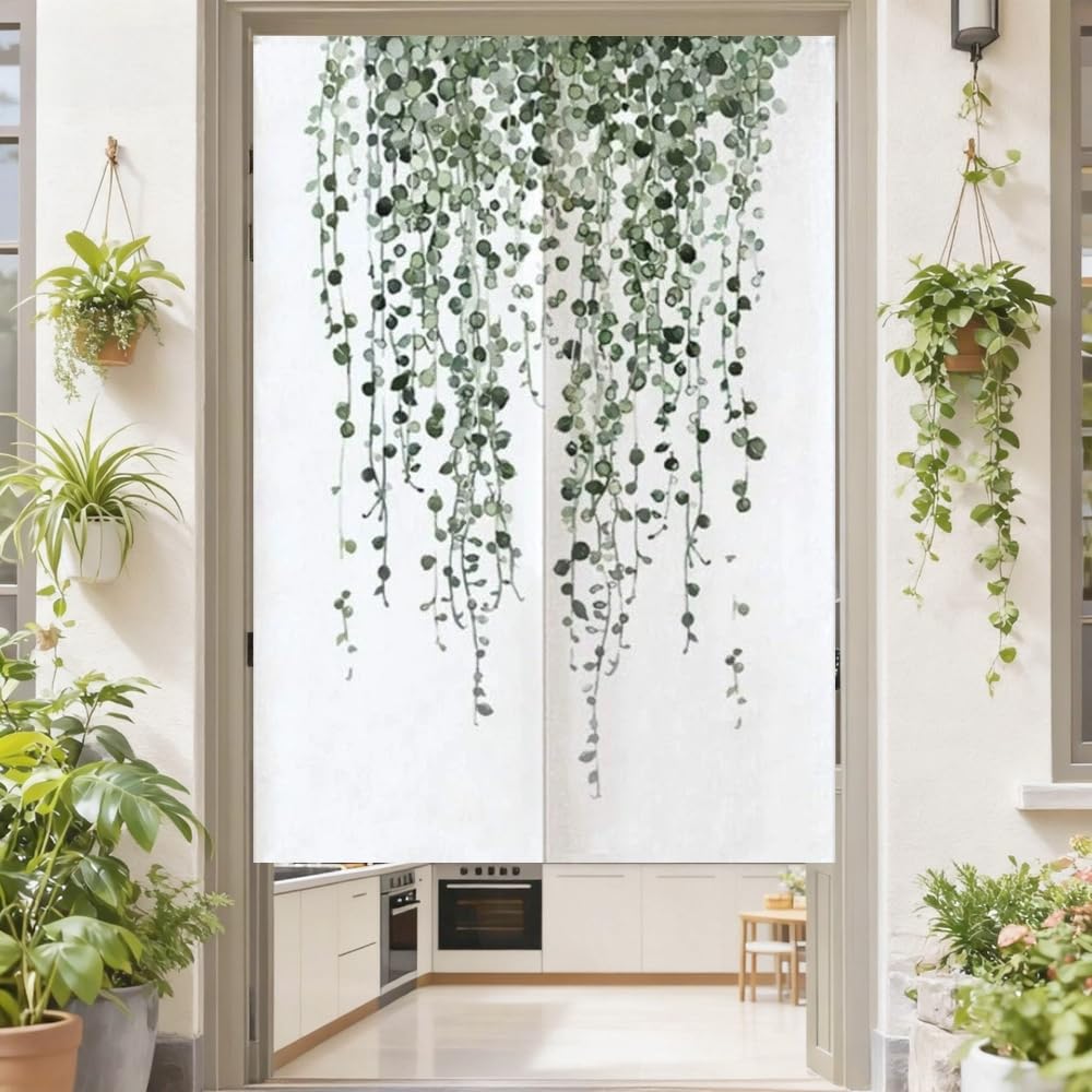 MYRU Japanese Curtain Noren Japanese Curtain Entrance Feng Shui Door Curtain (Green Grass,33.5 Inches x 59 Inches)