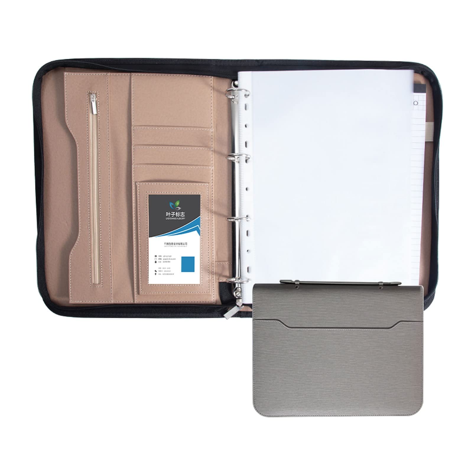 Cartella A4 Portadocumenti PU Pelle Cartelletta Portadocumenti Portablocco con Porta Penna Folio Cover Porta Documenti Organizer per Donna O Uomo (Color : Gray(Grey), Size : No Calculator)