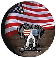 Vista 15 de Cubierta de llanta de repuesto para perro, lapphund finlandés con gafas de sol, bandera estadounidense, fundas protectoras de ruedas a prueba