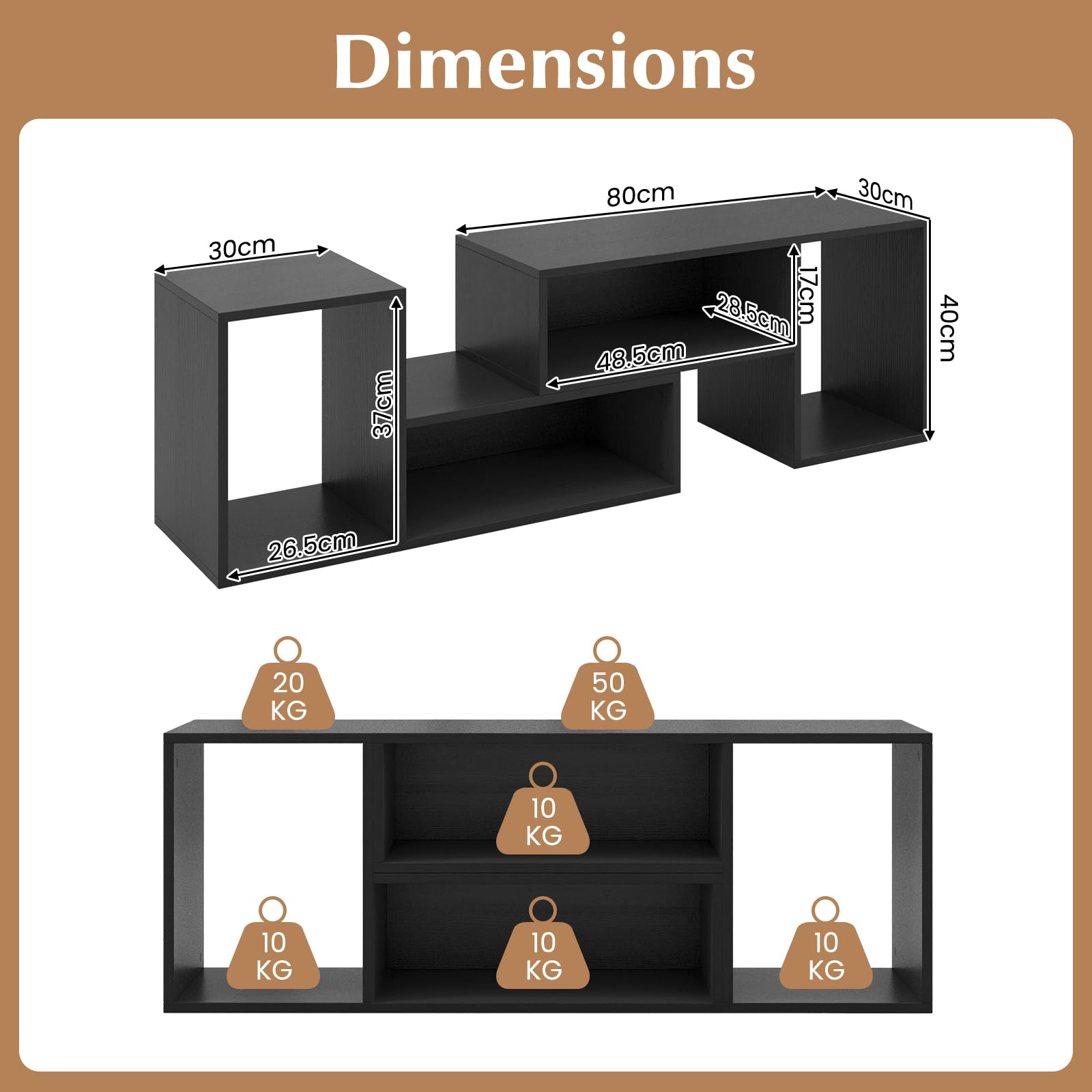 KOMFOTTEU Mobile TV Soggiorno Liberamente Combinabile da 2 Pezzi, Mobiletto TV Multifunzione per TV fino a 60”, Mobile Porta TV in Legno con Vani Aperti e Chiusi, per Camera da Letto (Nero)