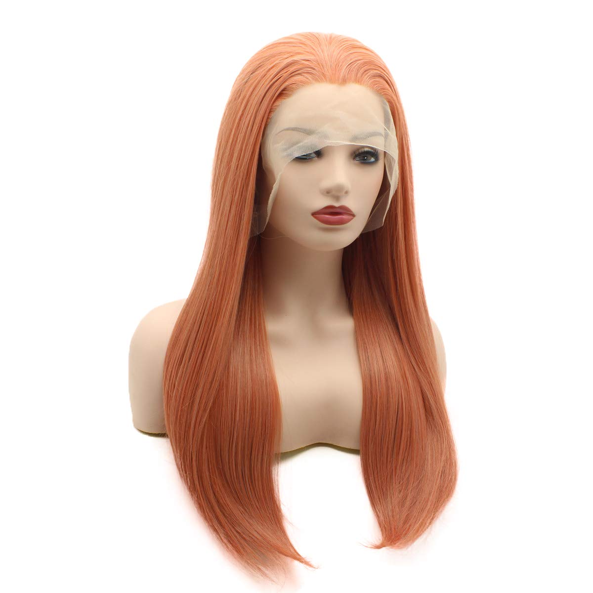 Hair Straight Long 24inch Rose Golden Heavy Density Heat Resistant Realistic Synthetic Lace Front Wigs