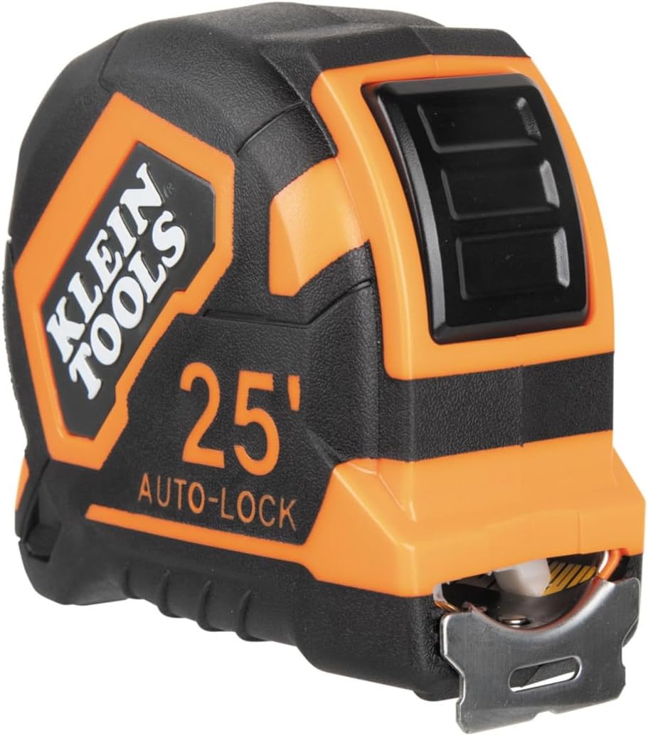 Klein Tools 9125AL Tape Measure, Heavy-Duty Measuring Tape, 25-Foot Single-Hook Nylon Reinforced Blade, Auto-Lock