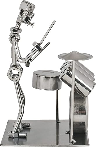 Miniatura 4 de The Bridge Collection Estatuilla metálica metálica metálica de batería de estilo industrial, decoración de baterista, regalos únicos para músicos,