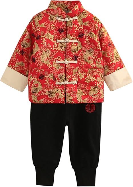 527 Baby,Clothing,Baby Boys 0-24m,Outfits & Clothing Sets Winter Clothes Boys Size 10 Toddler Kids Baby Girl Boy Calendar Chinese New Year Tang Suit Red Hanfu Long Sleeve Quilted Shirt Tops Winter Warm Fleece Lined Pants Set Outfits Shirt (Red, 2-3 Years)