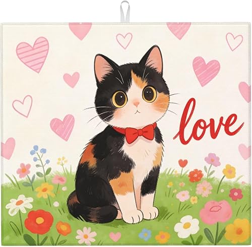 Miniatura 18 de Tapete de secado de platos de tortuga marina de dibujos animados para encimeras de 18 x 16 pulgadas, almohadilla escurridor de platos con lazo