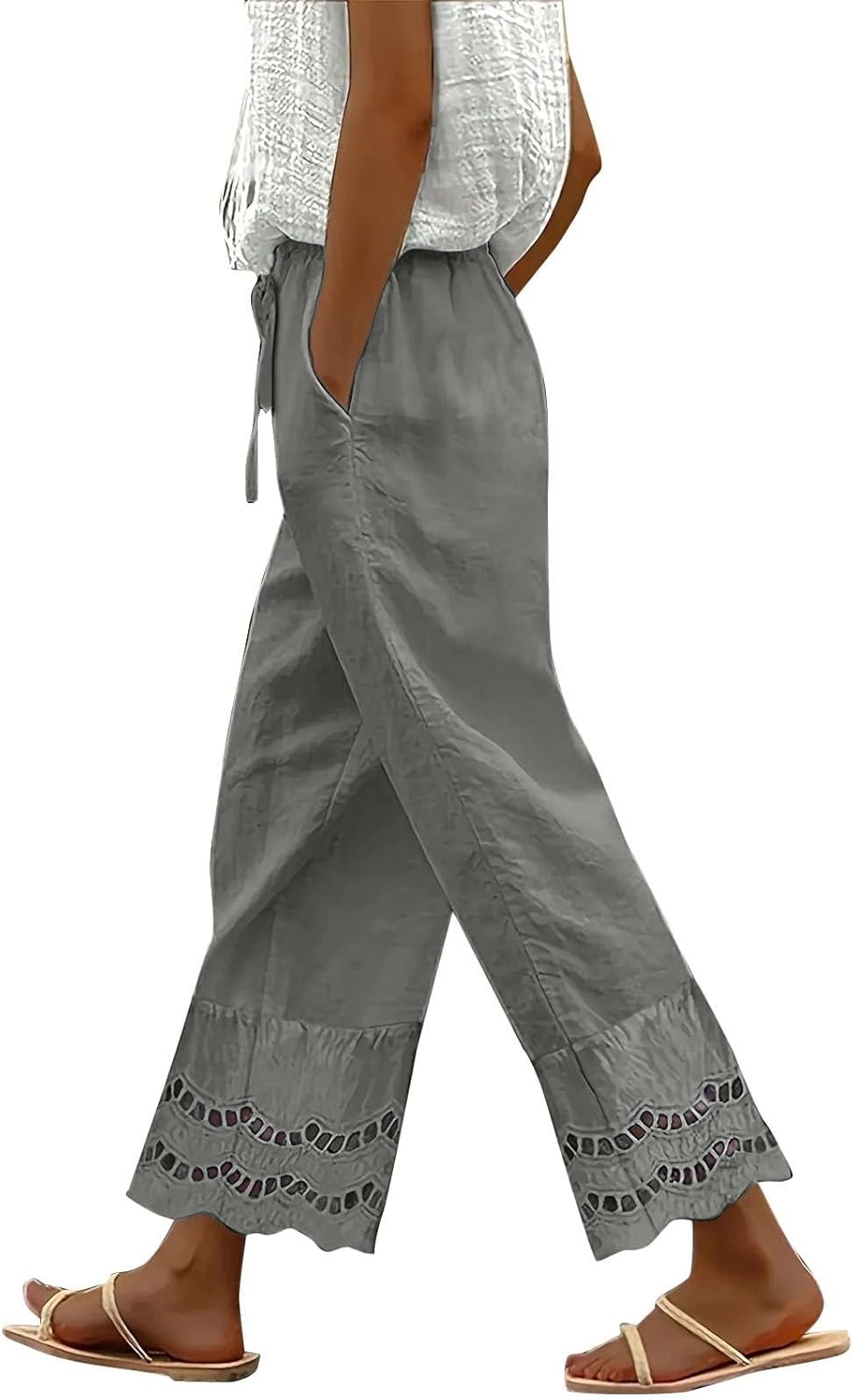 Pantalon Lino Blanco Mujer Pantalones De Lino Para Mujer