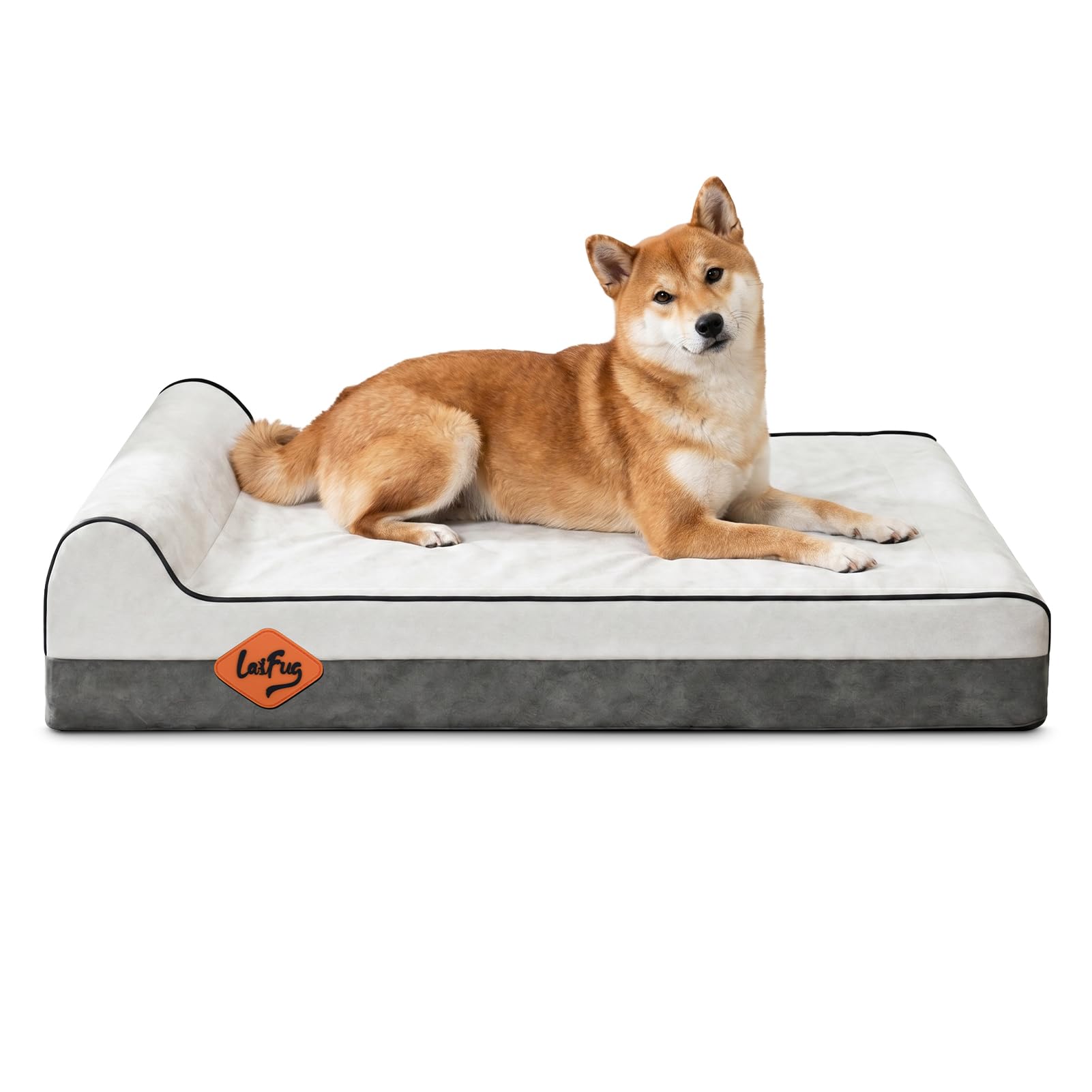Laifug Orthopedic Memory Foam Dog Bed with Pillow and Durable Water Proof Liner &amp; Removable Washable Cover &amp; Smart Design Medium (34"x22"x5.5"), Dark Grey