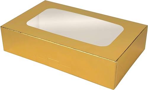 Miniatura 3 de O'CREME Caja rectangular para tartas de ventana de 8.5 x 5.5 x 2 pulgadas de alto, 200 piezas, color dorado