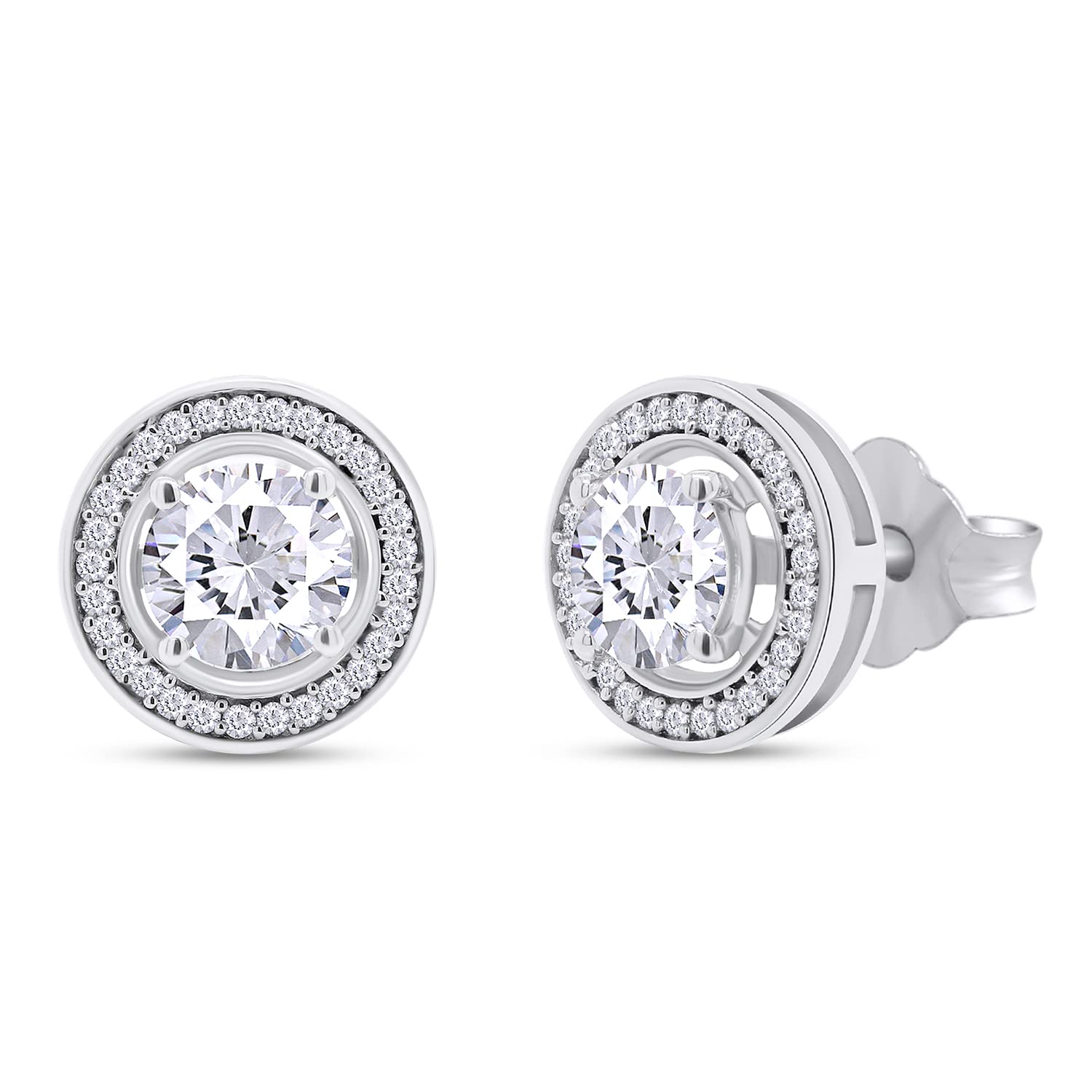 SAVEARTH DIAMONDS Moissanite Stud Earrings, 1ct Ideal Cut Lab Created Diamond 18K Gold Plated 925 Sterling Silver Earrings for Women