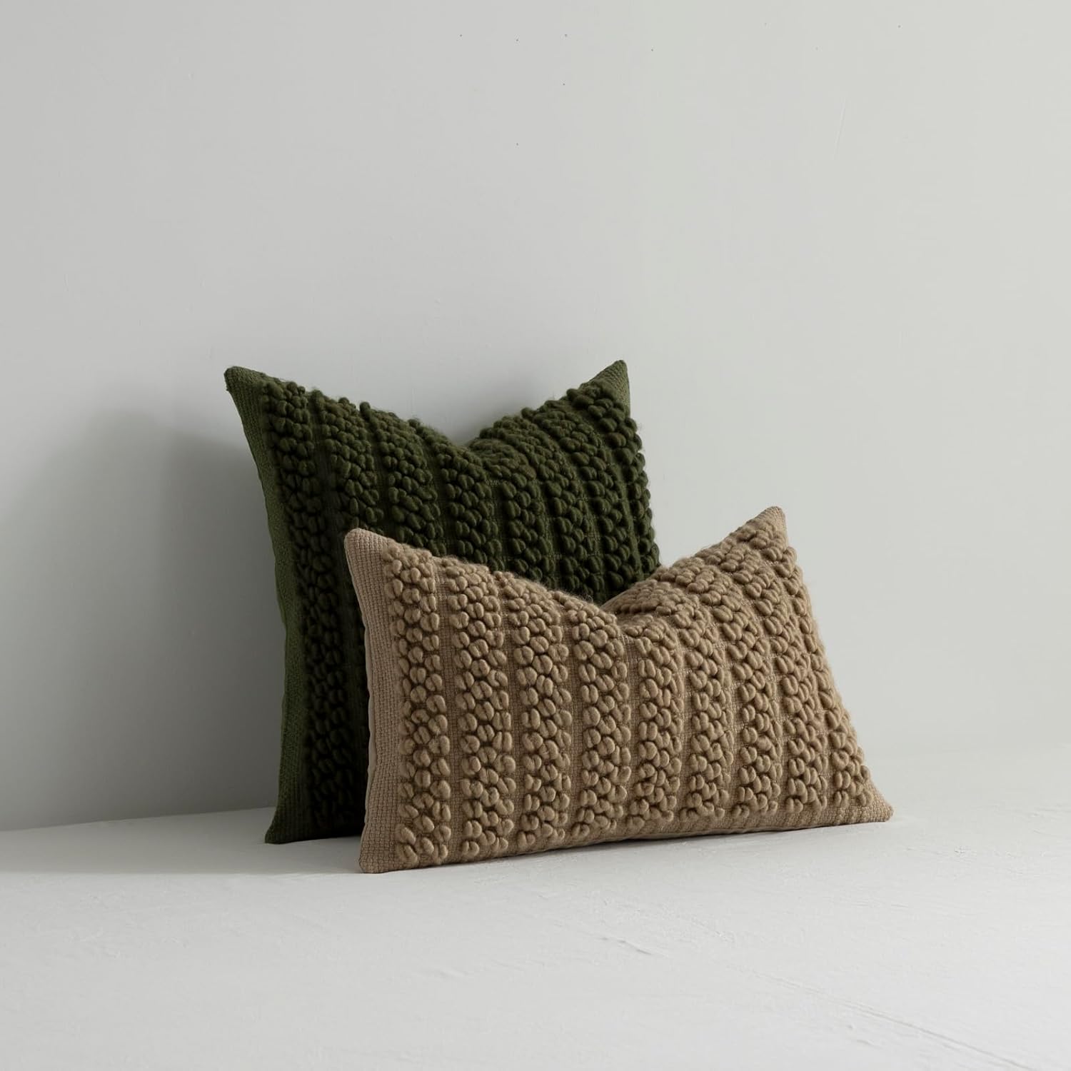 Wool Boucle Throw Pillow Cover Premium Chic Accents Square Textured Decorative Pillow Case for Living Room Couch Sofa Home Decor 18"x18" Olive Green Christmas