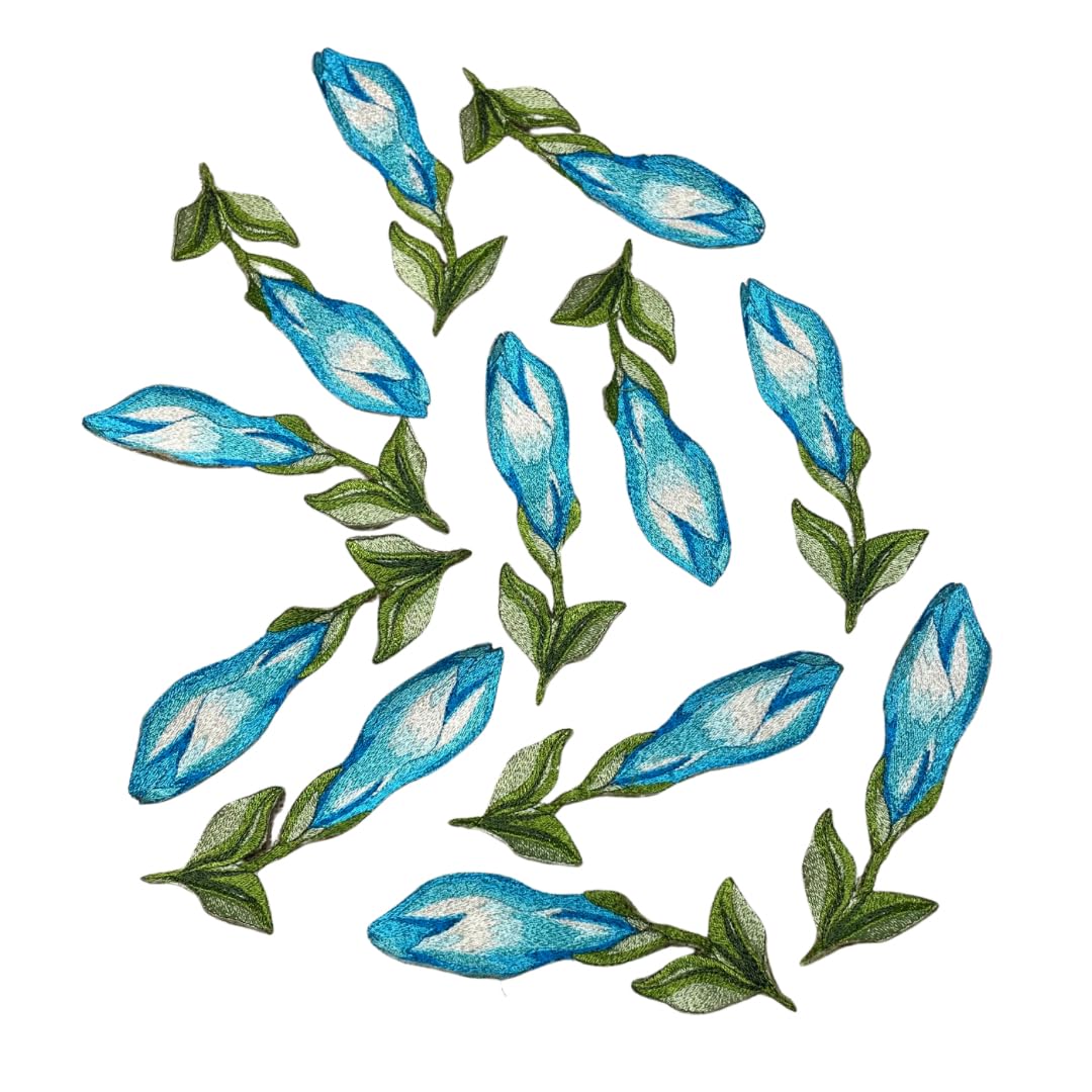 GARAAN - Machine Embroidered Applique, Embroidery Patch, Sew on Patches, DIY Projects, Magnolia Small Bud Blue (Pack of 6)