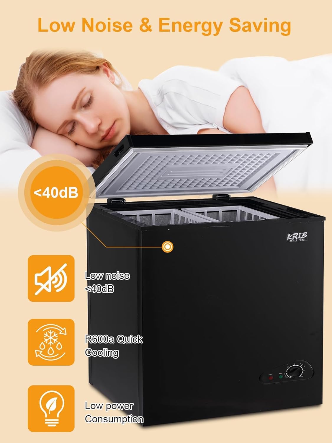 Chest Freezer Mini Adjustable 7 Thermostat Compact Deep Freezer Top Door Low Noise with Removable Basket 7.0 cu.ft Black