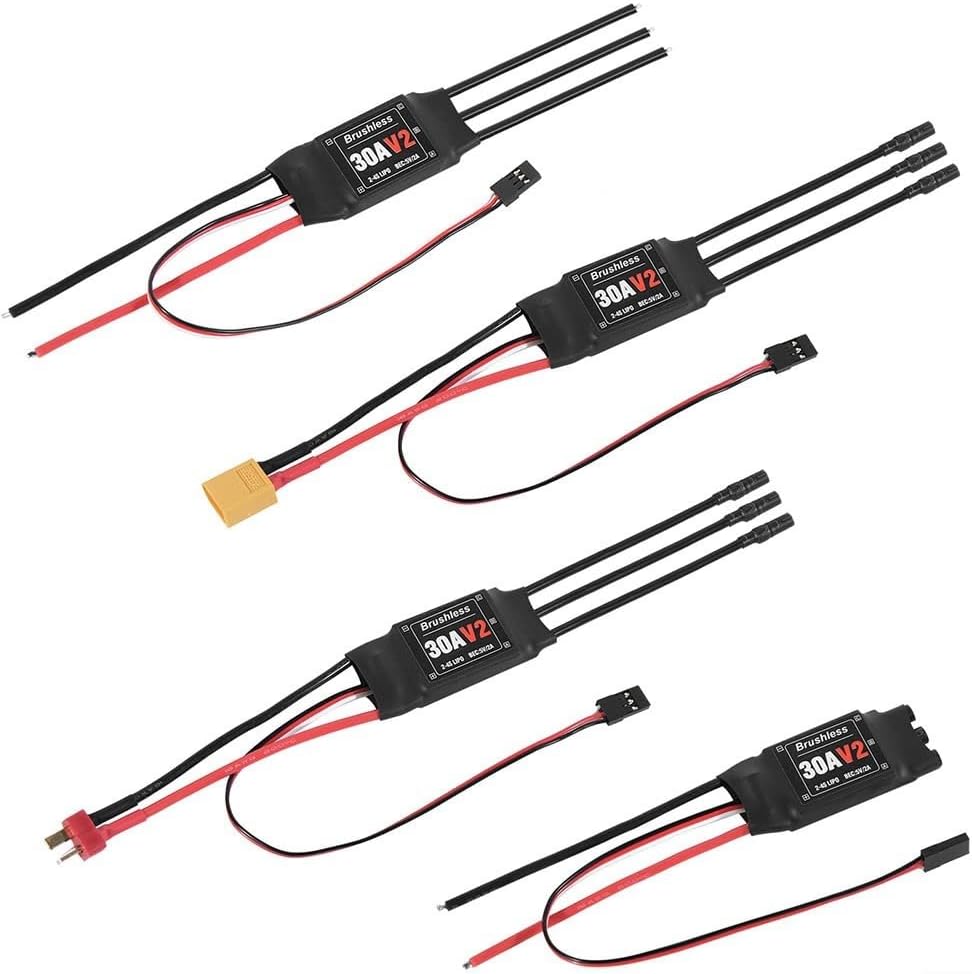 Brushless 30A ESC with 5V2A UBEC, 2-4S LiPo Support, Adjustable Throttle Response, Active Freewheeling for RC Quads, Drones, Planes - 35A Continuous, 50A Max Current(C)