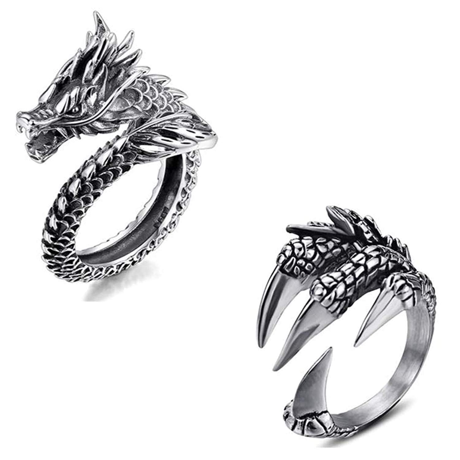 2 Piece Set, Rings for Man, Rings for Men, Dragon Scale and Eagle Claw Ring, Black for Men with Unique Design, Fashion Accessories, Adjustable Size for Comfortable Fit