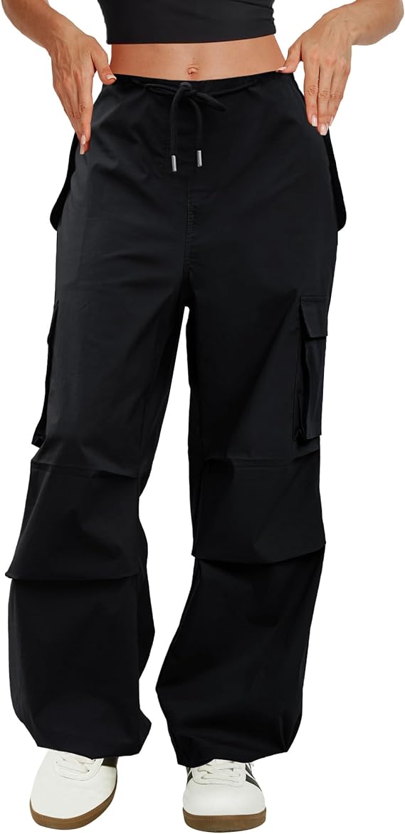 Cargo Pants Women Low Waisted Parachute Pants with Pockets Loose Baggy Hiking Pants Y2K Clothes