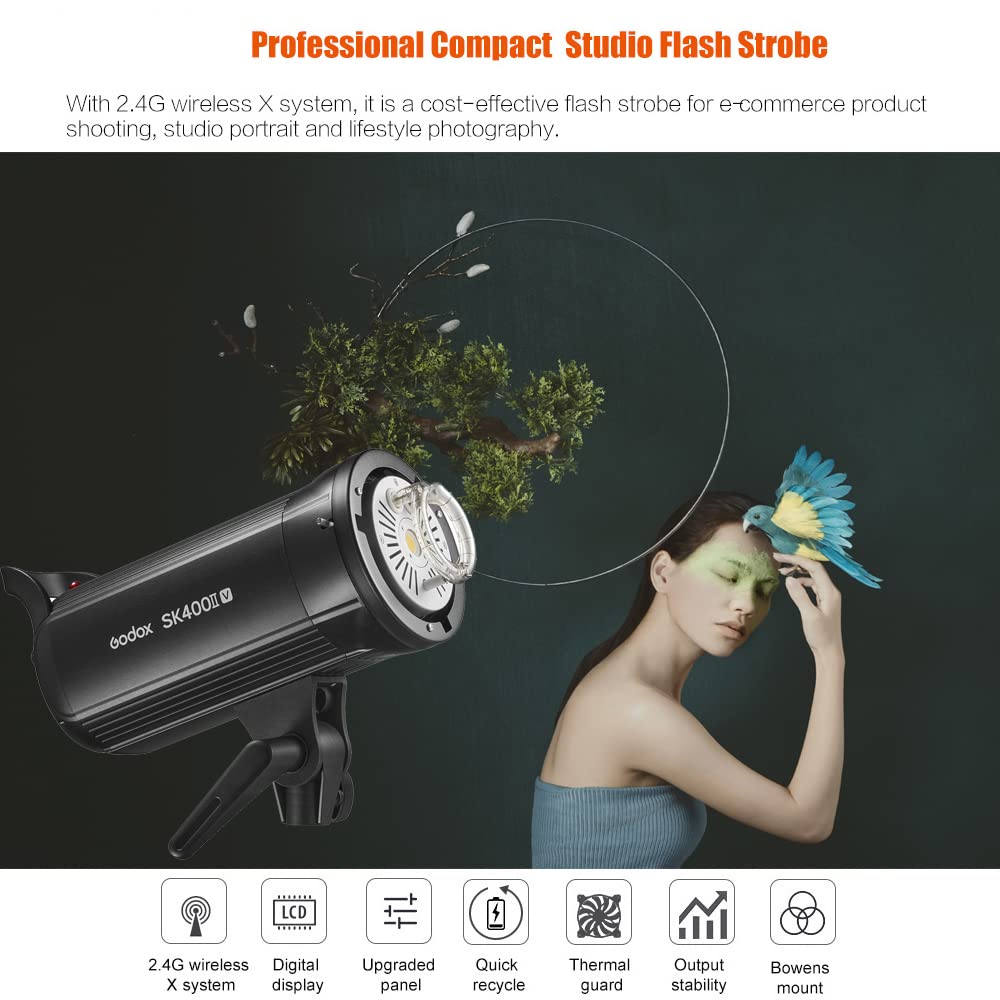 GODOX SK400II-V Flash Da Studio 400Ws 5600K – Luce Stroboscopica Con LED Modellazione, Bowens E Sistema Wireless 2.4G