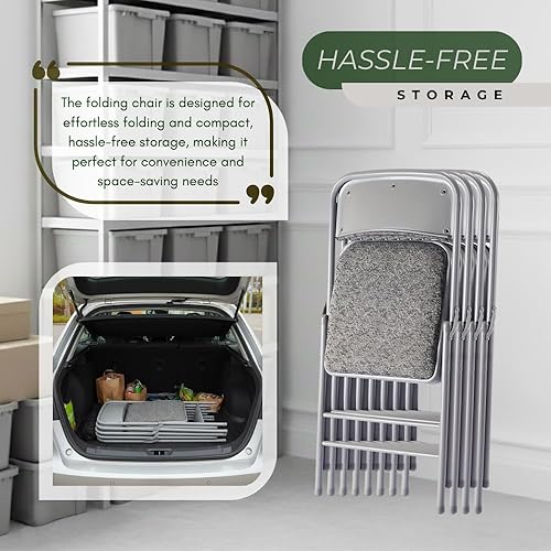 Miniatura 7 de Amazing for less Paquete de 4 (TelaVinilo) Sillas plegables con estructura de acero, espuma metálica acolchada (Negro, Gris, Blanco)