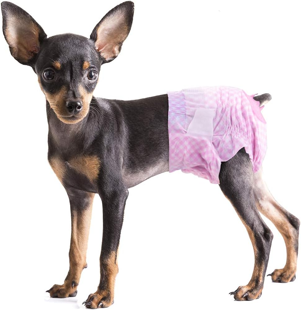 Pet SoftDog Diapers Female, Disposable Dog Diapers, Cat Diapers for Female Cats, Puppy Diapers with Adjustable Foam Tail Hole 12pcs (M,Pinkk)