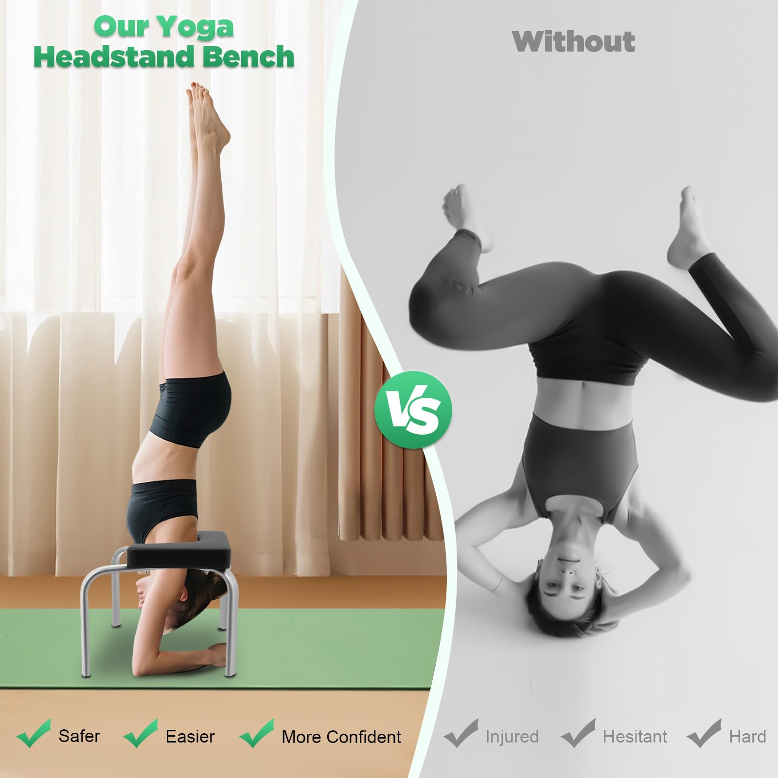 Tabouret de yoga, repose-tête, banc de yoga, banc de fitness, noir, banc de yoga pour salle de gym, assemblage amovible 43 x 42 x 37 cm, charge maximale 200 kg