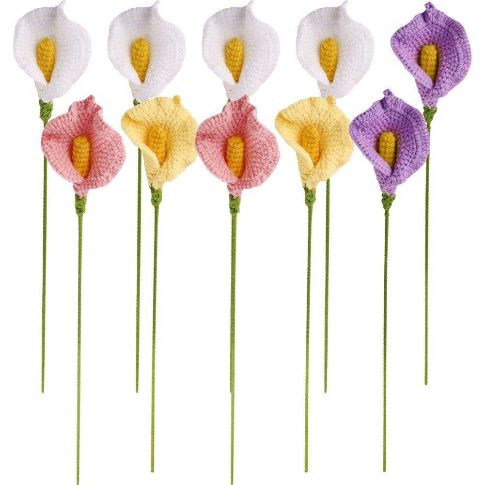 Fleurs au crochet calla artificielles en lot de 10 pour bouquet de mariée