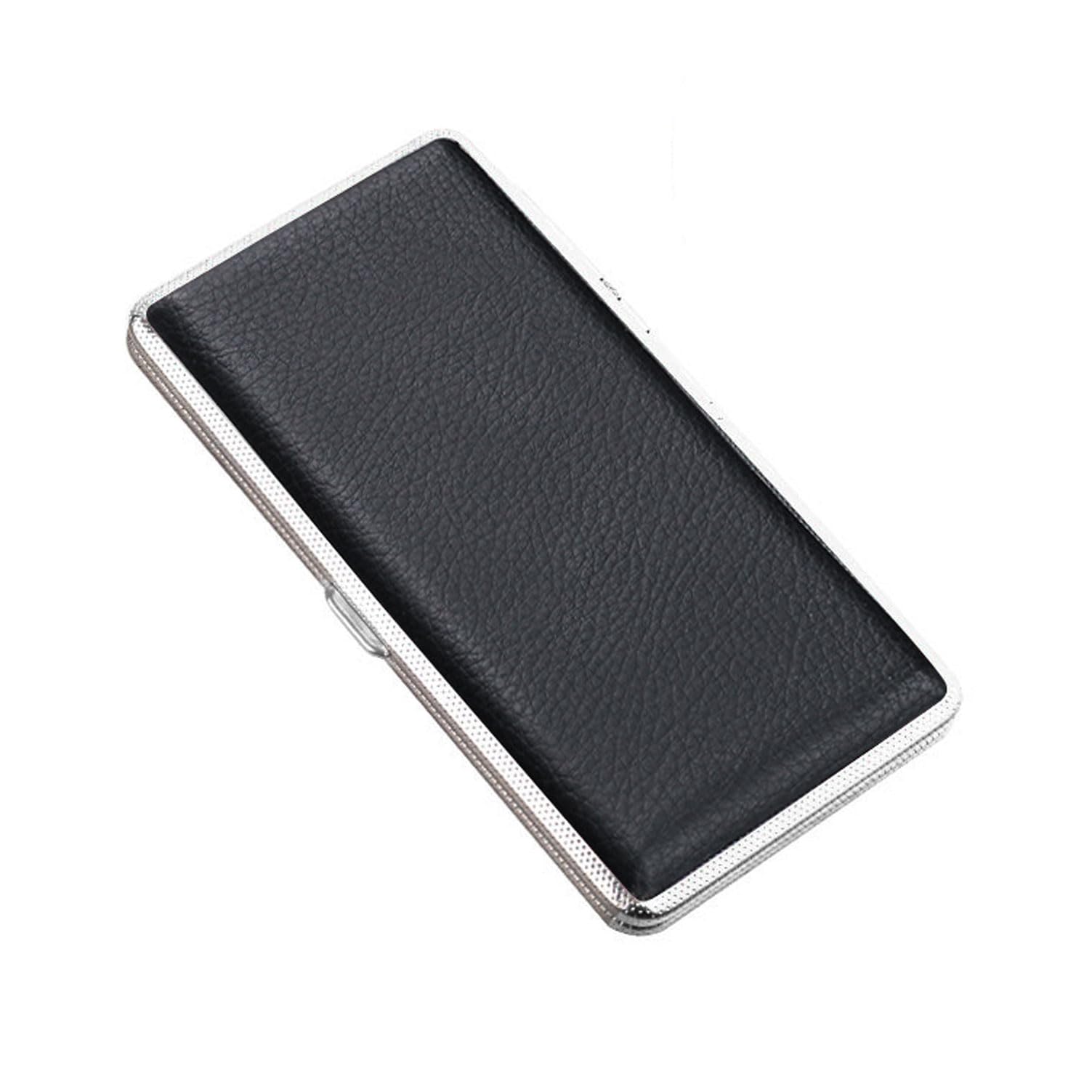 cigarette case for 120mm Cigarette Case Stylish Leather Surface Metal Box for 14 120mm, Black