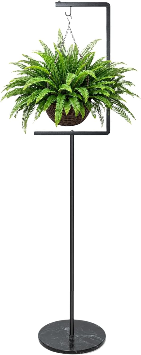 Hanging Plant Stand Indoor, Aesthetic Standing Plant Hanger Stand for Wind Chimes, Hummingbird Feeders, Lanterns, Hanging Basket Indoor Outdoor Patio Garden, Aesthetic Room Decor C-Shape