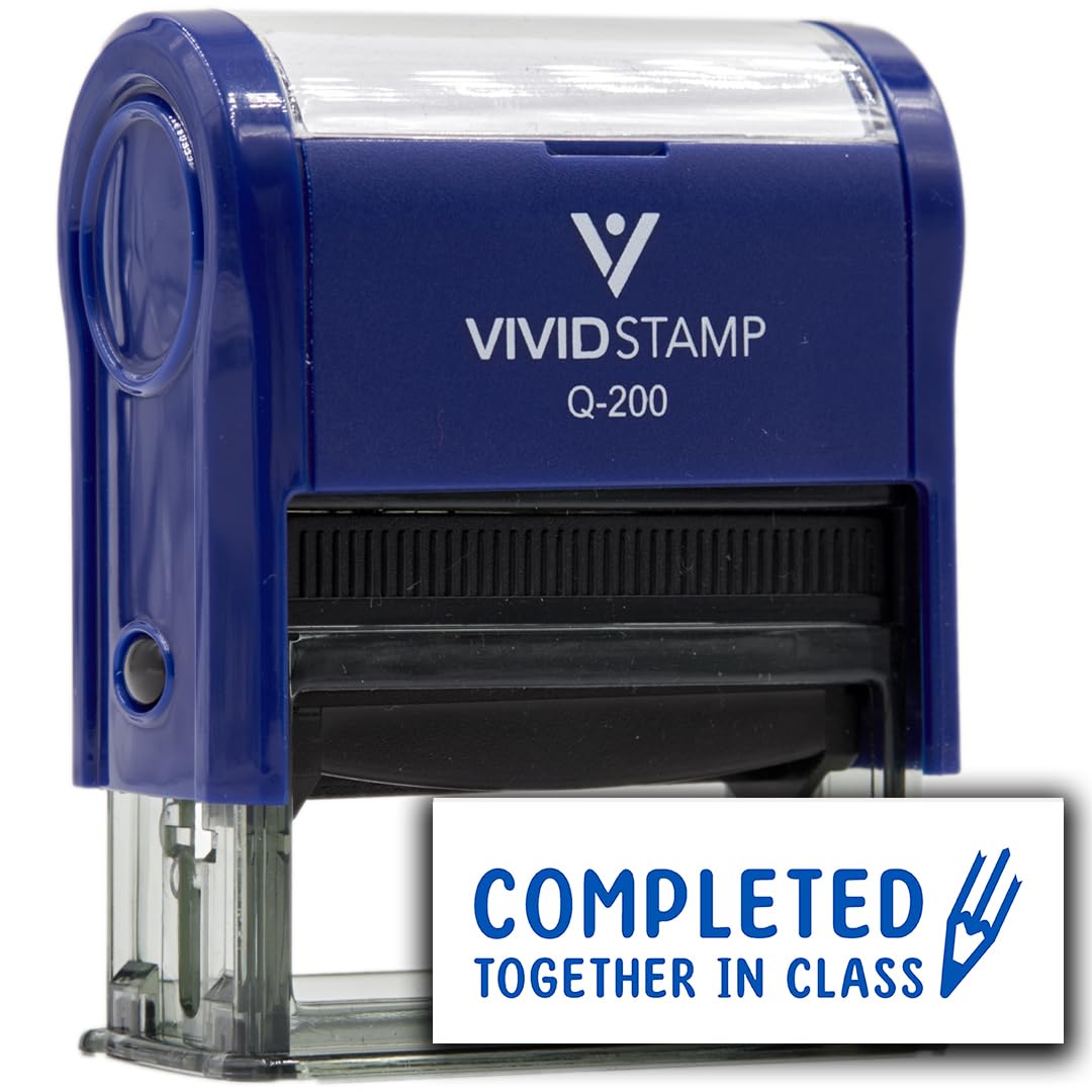 Vivid Stamp Completed Together in Class Stamps for Grading Self-Inking Rubber Stamps (Blue Ink) - Q-200