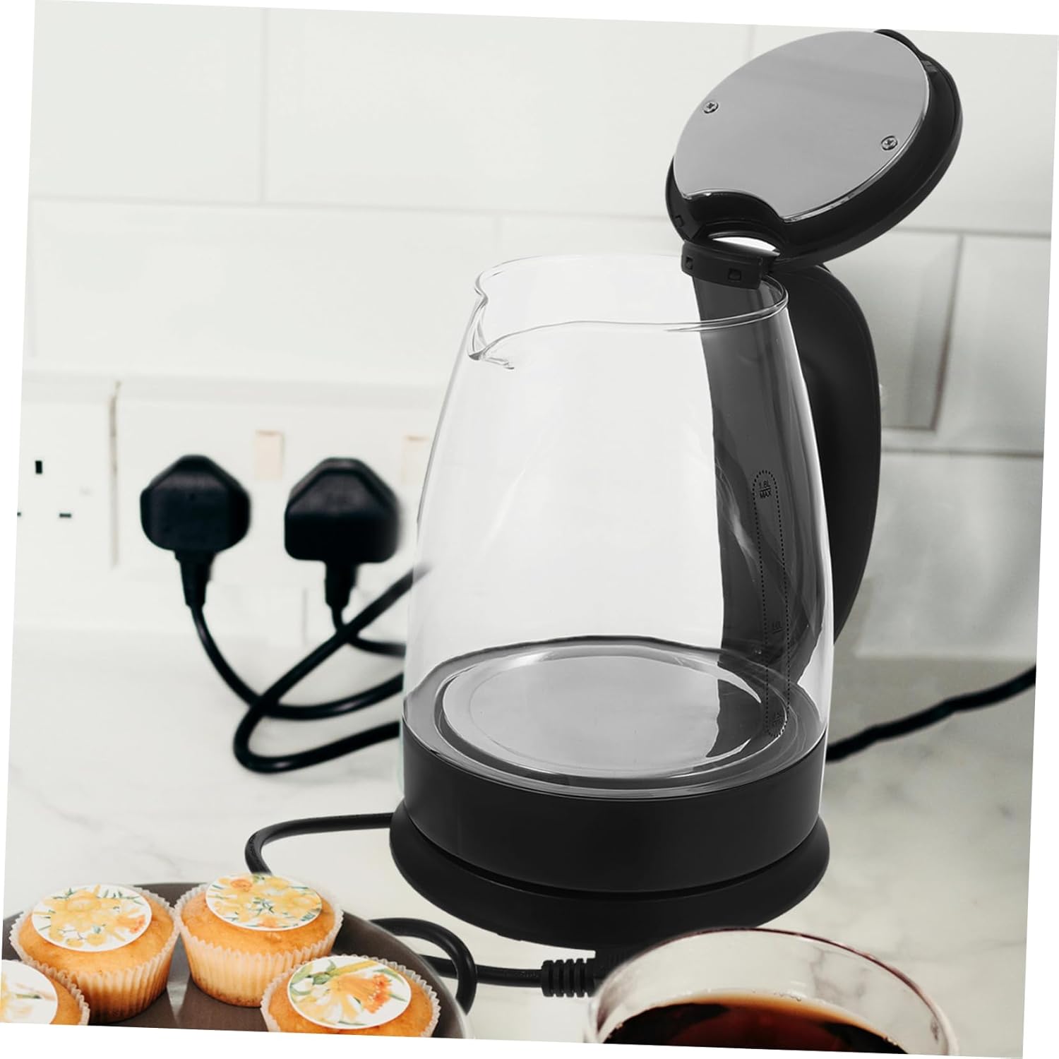 IMIKEYA Large Capacity Electric Kettle Borosilicate Water Boiler with Detachable Base Fast Boiling Hot Water Heater for Home Use Easy Clean Non Slip Black Electric Kettle US Plug