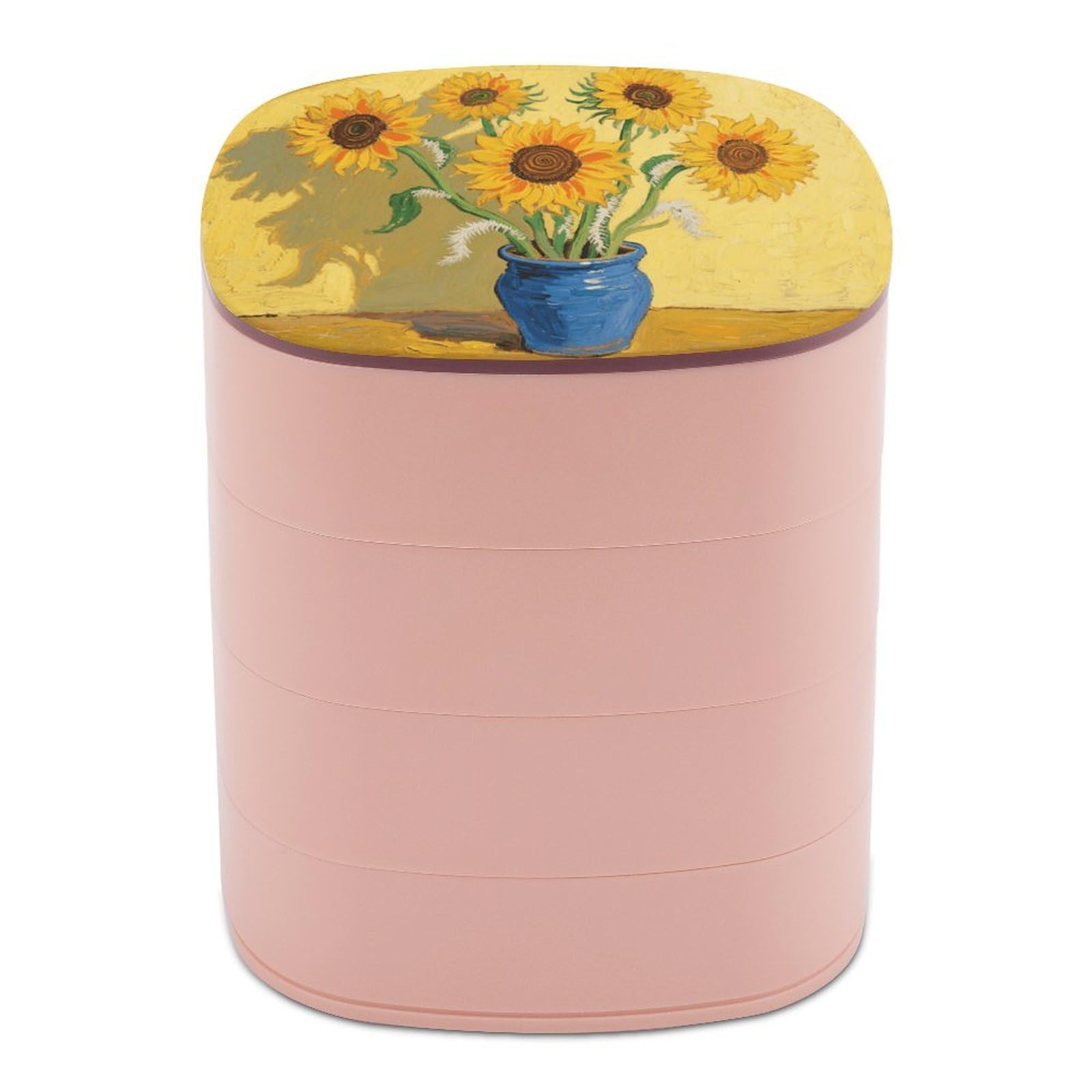 VstaDank Sunflower Jewelry Case Women Portable Travel Jewelry Box Rotating Jewelry Organizer with Mirror Multi-Layer Necklace Ring Earring Storage Box for Bracelets Rings