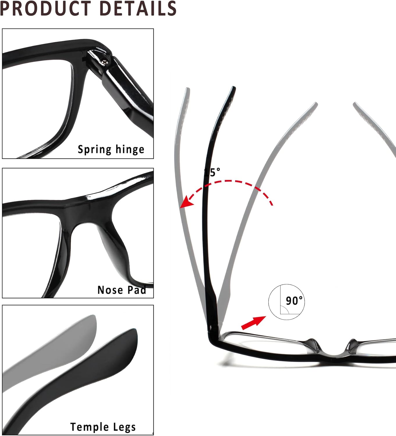 Kerecsen 5 Pack Reading Glasses for Men and Women Readers with Spring Hinges Fashion Eyeglasses - Image 3