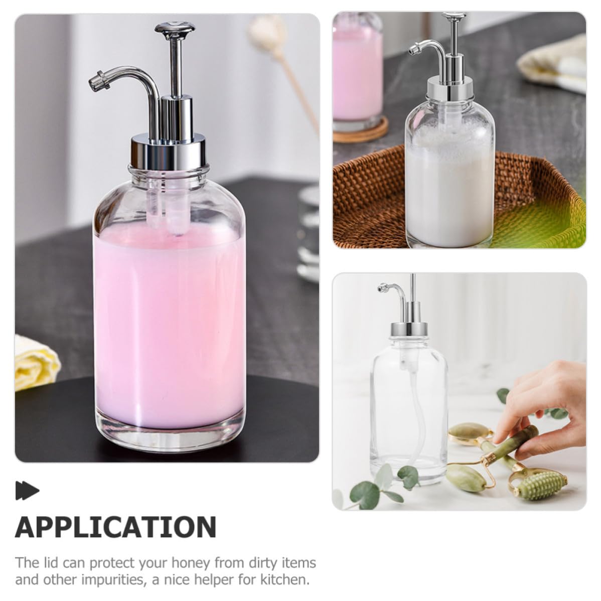 DOITOOL Distributore per Sciroppo in Vetro 2 Pezzi Pompa da 500ml, Design Unico Argento, Facile Identificazione Contenuti, per Cucina