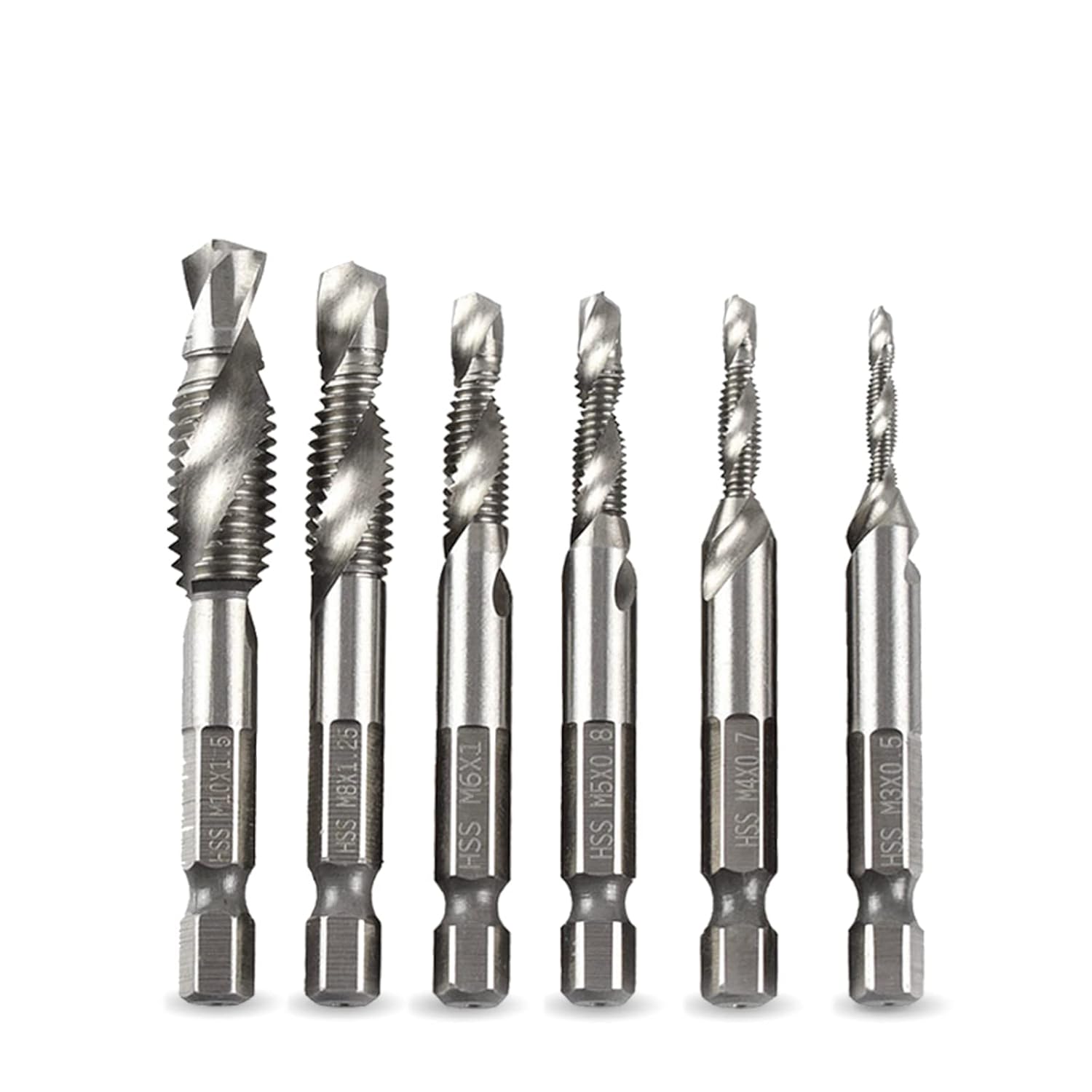 Combination Drill Tap Bit Set 6pcs Drill Tap Bits Metric HSS 4341 3 in